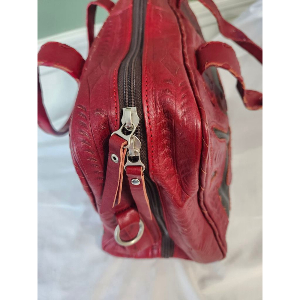 LABRADO LEATHER Satchel Red and Dark Brown - Picture 6 of 13